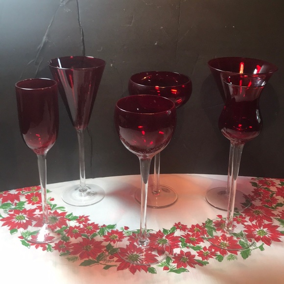 🎄🎄Set of 6 Red glass Home Essentials wine/votive - Picture 1 of 8